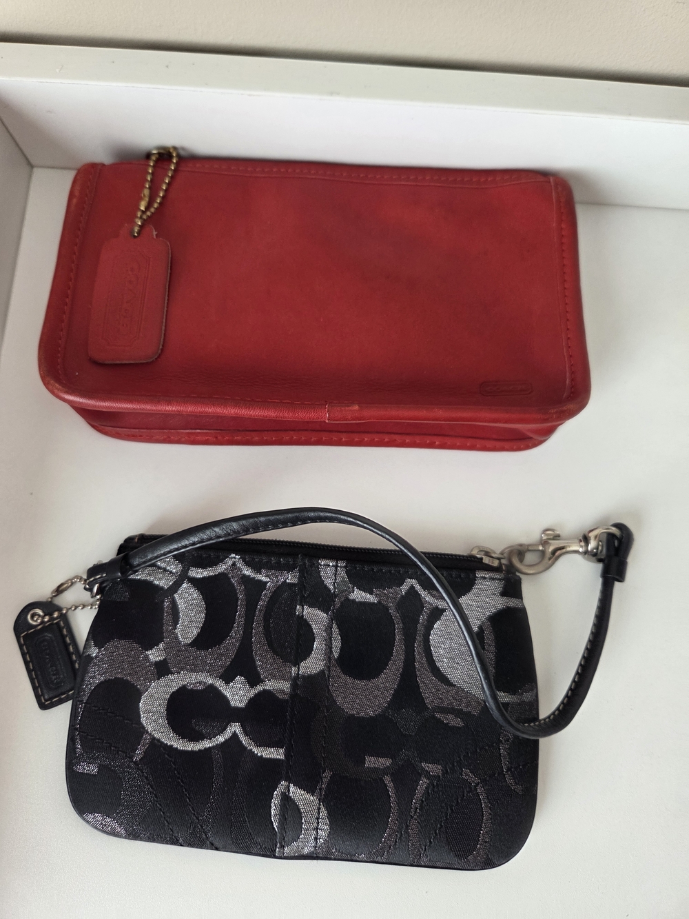 Coach Black & Silver Signature Wristlet with Red Leather Case Bundle